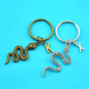 Silver and Bronze Snake Keychain,Snake keyring, Initial keychain,Snake Keychain, Serpent Keychain, Snake Jewelry, Reptile Keychain