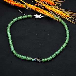 天然クリスタル竹管ビーズネックレス、アワビ貝ネックレス、樽型チューブビーズ、シルバーフィルド、骨型チューブネックレス