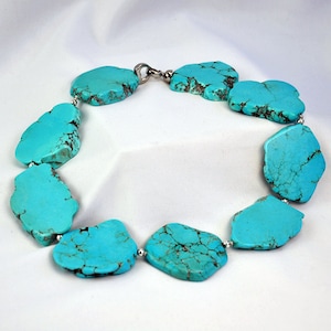Turquoise statement necklace,Big bold chunky necklace, bib Real Turquoise Necklace,Raw Stone Blue Boho Necklace,Turquoise necklace