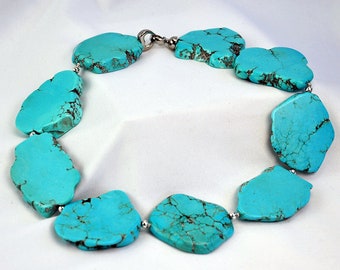 Turquoise statement necklace,Big bold chunky necklace, bib Real Turquoise Necklace,Raw Stone Blue Boho Necklace,Turquoise necklace