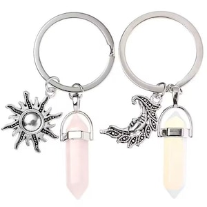 Crystal Keychain/Sun Keychain、Moon Keychain、Crystal Keychain, Gemstone Charm Keyring,Stone Keyring，Crystal Sun Moon Keychain