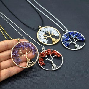 Natural Crushed Crystal Tree of Life Colorful rich tree necklace，Wire wound Tree of Life Pendant，Chakra Gemstone Necklace,Mother&#39;s Day Gift