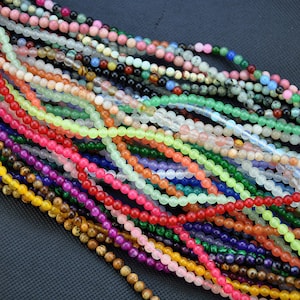 4mm Mini Stone Natural Smooth Round Beads，Various Gemstone for Jewelry Making Necklace Bracelet ，natural stone beads diy jewelry accessories