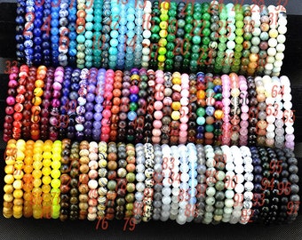 8mm Gemstone Bead Bracelets，Handmade Men Women Stretchy Bracelet，Huge Variety of Stackable Rounded Stone Crystal Bracelets 7.5 Inches