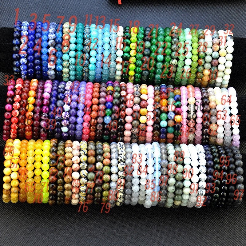 Gemstone Bead Bracelets，Handmade Men Women Stretchy Bracelet，Huge Variety of 8 mm Stackable Rounded Stone Crystal Bracelets 7.5 Inches
