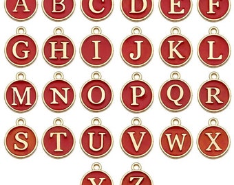 Bulk 26 pcs  A-Z Enamel Letter charms, Assorted color Double side Round Letter disc, Initial letter Alphabet letter charms
