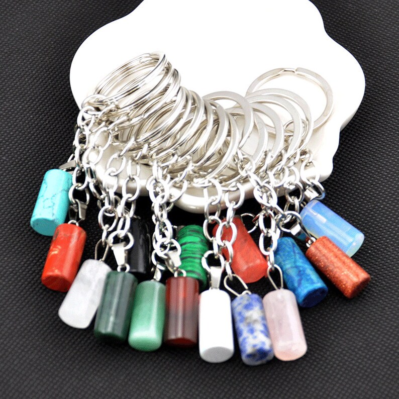 1-50pcs Mixed Crystal Cylinder Pendant Keychain，hand Carved Cylinder ...