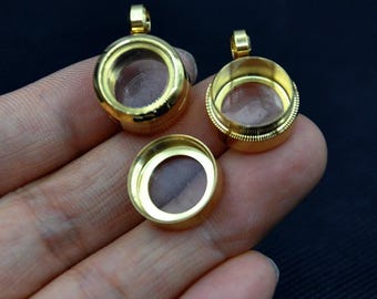 Stainless Steel Gold Glass Locket，Living Glass Charm Locket Pendant，Floating Glass Locket，Memorial Living Locket Pendant，Screw Swivel Locket