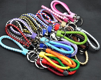 SwirlColor Pack Of 5 Braided PU Leather Strap Keyring Keychain Car Key