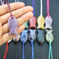 Nature Carved gemstone fish Cord Necklace，fish necklace， gift for fisherman,charm gemstone Amulet Talisman Necklace Jewerly，surfer gift
