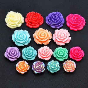 Wholesale Beautiful Mix Colorful Rose Flower Resin Cabochon，Resin Cabochons, Flower Shaped, Flatback Roses, Flower Cabochons, Flower Cabs