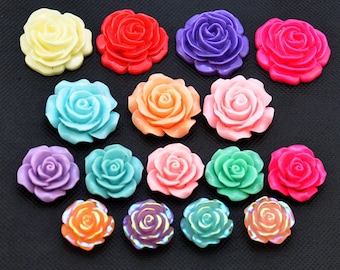 Wholesale Beautiful Mix Colorful Rose Flower Resin Cabochon，Resin Cabochons, Flower Shaped, Flatback Roses, Flower Cabochons, Flower Cabs