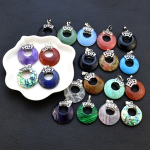 Natural Donuts Pendant,Bail Side Hole Crystal Donut Peace Buckle Earrings Necklace Pendant，Stone Bail，good luck pendant，DIY Jewelry Making