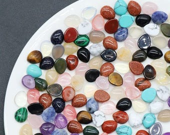 10pcs Natural gemstone teardrop flatback cab cabochon for DIY Jewelry Making，10mm 14mm 16mm 18mm 20mm 25mm Flat Back Gemstone Waterdrop
