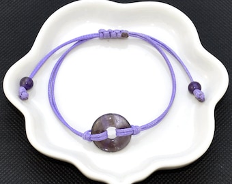 Natural Crystal Gemstone Donut Cord bracelets,Handmade Double Layered Adjustable wax Cord Donut,DIY Beautiful bracelets,Healing Yoga Gift