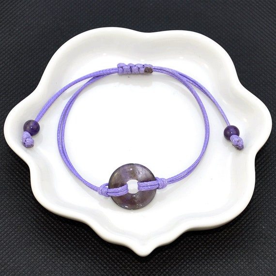 Natural Crystal Gemstone Donut Cord bracelets,Handmade Double Layered Adjustable wax Cord Donut,DIY Beautiful bracelets,Healing Yoga Gift