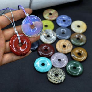 Natur Edelstein 40 mm Donut Kordel Halskette , Donut Halskette , Charme Edelstein Amulett Talisman Halskette Jewerly , Verstellbare Seil Halskette
