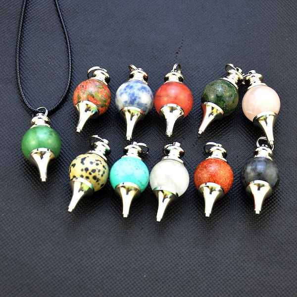 2-10pcs/lot- Stone dowsing chakra Pendulum Pendant，Charm Pendulum, Natural Gemstone Beads，Gemstone Pendulum，Crystal Pendulum，men's pendant