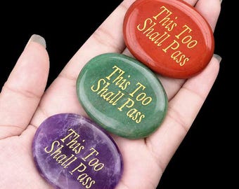 35x45mm Oval Shape This Too Shall Pass,inspirational quote Stone,Natural Gemstone for Anxiety Relief and Calming Mind,Crystal Wish Stones