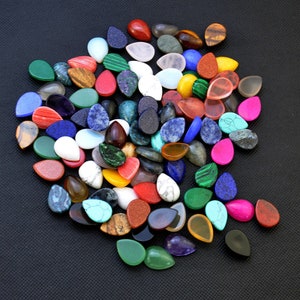 5PCS Natural Mixed Gemstone 13x18mm Teardrop Cabochons，Polished Stone Cabochon，Water Drop For Earring Making Supplies，Gemstone Cab Lot