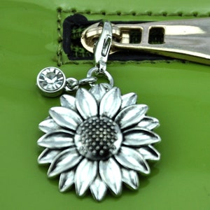 Sunflower Charm, Personalized Sunflower with birthstone on  a lobster Clasp, Sunflower Jewelry Flower,Nature Lover Gift , Flower Zipper Pull
