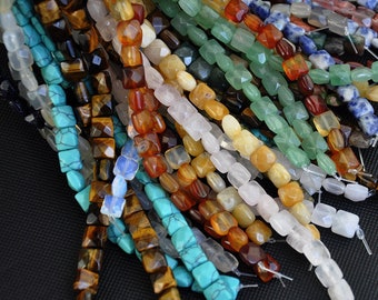 Gemstone Square Beads，Faceted flat square Beads，cushion beads 5x8x8mm，Faceted Square Shape Beads，DIY Jewelry Making，Loose Gemstone Beads