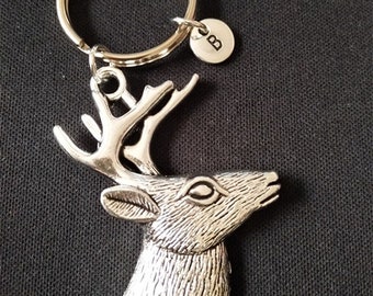 Deer Buck Keychain, Personalized Hand Stamped Deer Keychain, Gift for Him,Christmas Gift for Him, Deer Head,Hunting Gift-1900453