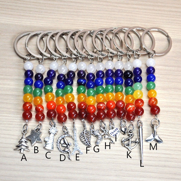 Rainbow 7 Chakra Gemstone Beads Yoga Keychain,Seven Chakra Gemstone Keychain,Luck And Prosperity Attraction Keychain,Chakra beaded Keychain