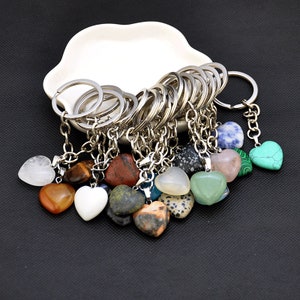2-100pcs Mixed Crystal heart Keychain，Hand Carved Crystal Key Chain，Gemstone heart Bag Purse Charms，Keychain Crystal Gift Bulk Wholesale