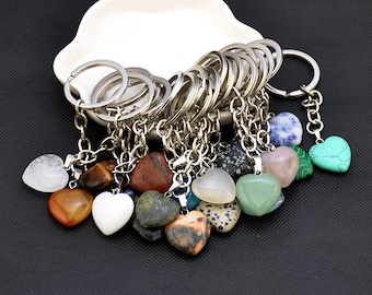 2-100pcs Mixed Crystal heart Keychain，Hand Carved Crystal Key Chain，Gemstone heart Bag Purse Charms，Keychain Crystal Gift Bulk Wholesale