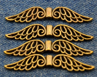 10PCS Wings Charm,12x52mm Antique Bronze  Large filigree Angel Wing spacer beads  Pendants,Jewelry Supply-1900645