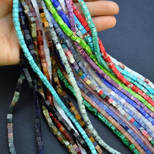 4x4MM Cube Square Gemstone Beads Energy Gemstone Square Shape Loose Bead for Bracelet Necklace DIY Jewelry Making Design，Natural Cube Beads