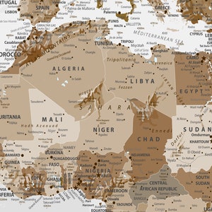 Brown World Map Canvas Poster Personalized Canvas World Map - Etsy