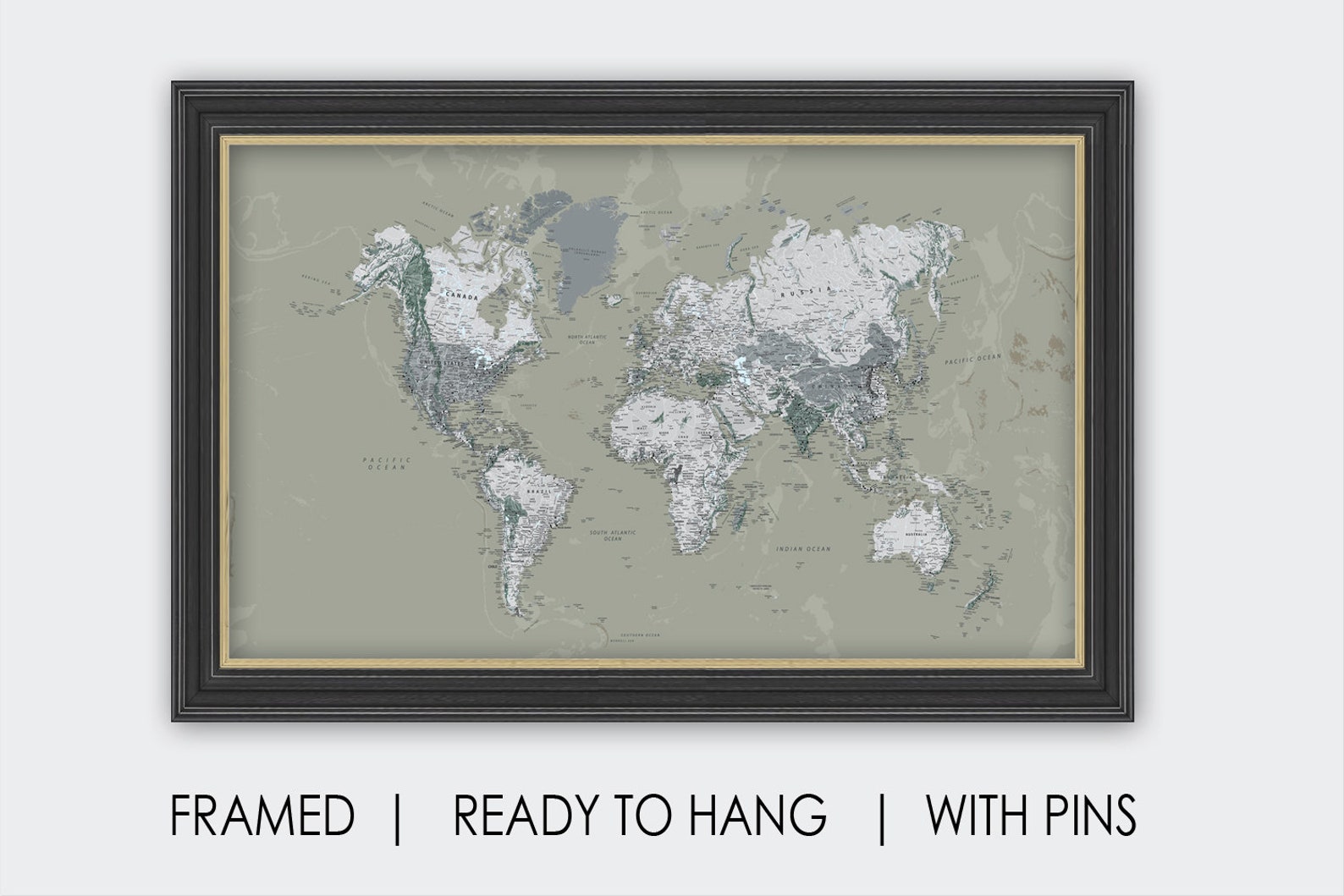 Framed World Map Personalized World Travel Map With Pins and Etsy
