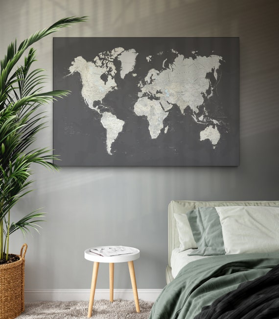 Etsy World Map Canvas Push Pin World Map rolled Canvas World Map Wall Art World | Etsy