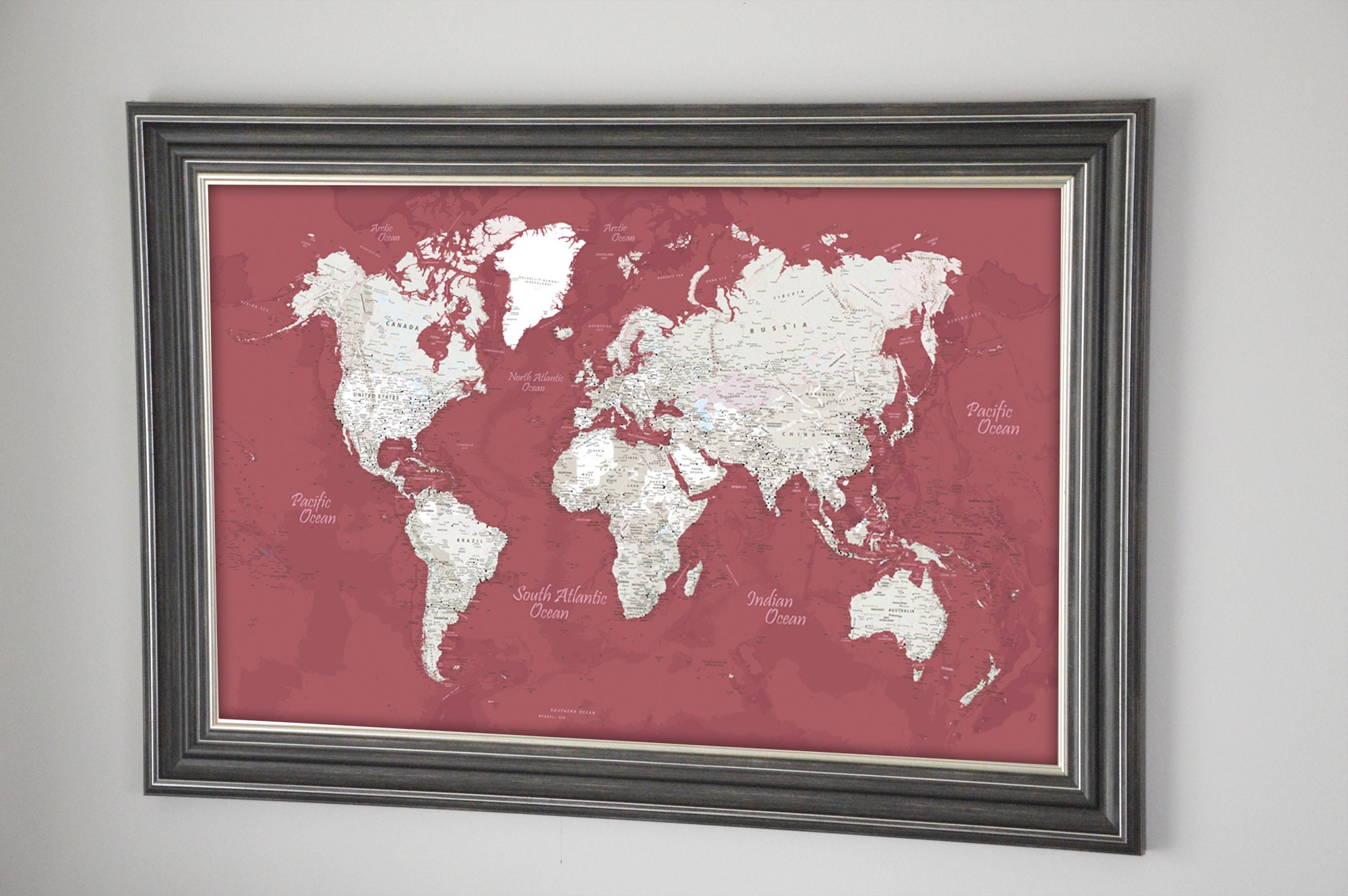 Framed world map Personalized World Travel Map with Pins and  Etsy