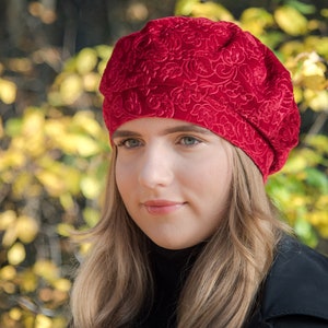 Beret Velvet Red