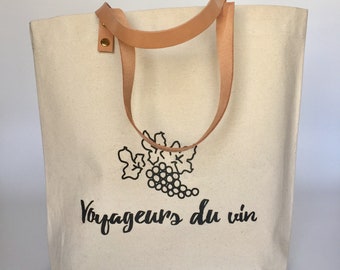 Wine themed tote bag, gift for her, gift for wine lover, made in Greece, handmade Greek design