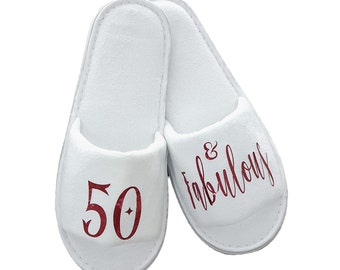 50th Birthday Velour Spa Slippers Gift Sparkling Red Sizes 3-6 & 7-9