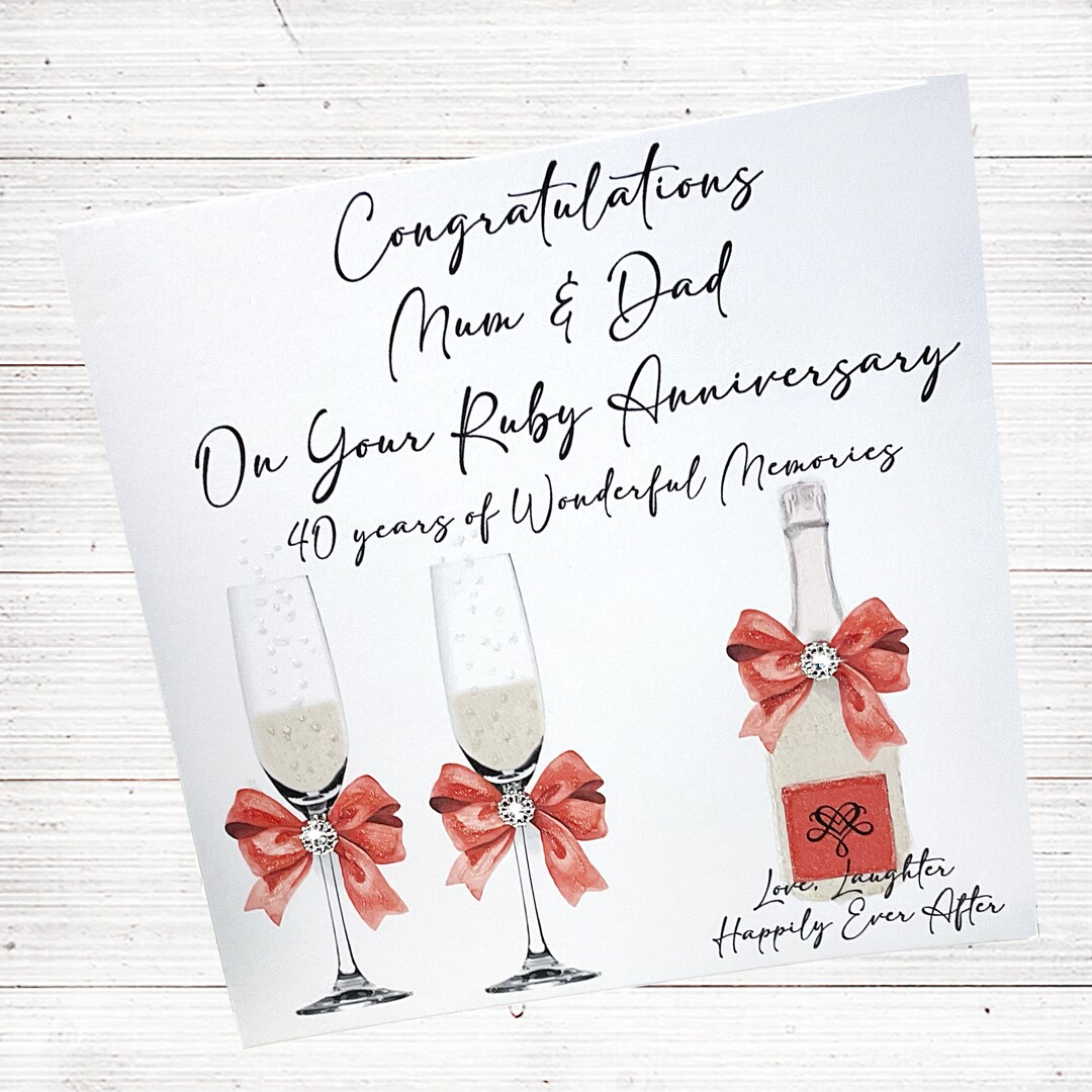 40th Ruby Wedding Anniversary Card Can Be Personalised With Names of ...