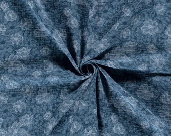 Tela muselina flores azul gasa doble de algodón 100% algodón floral de 50 cm I OEKO-TEX Standard 100