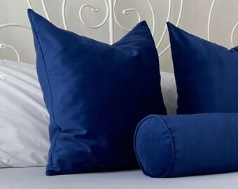 Navy Blue Velvet Throw Pillow, (Only Cover)
