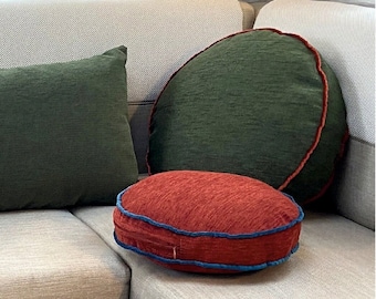 Add Instant Style! Round Linen Pillows, Luxe Linen Round Pillow Case - Cozy Comfort: Round Pillows in Linen, Pillow inserts are included!