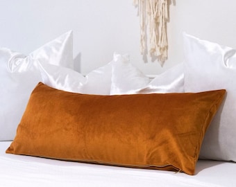 Long Lumbar Pillow 14x36, Burnt Orange Long Pillow, Rust Color 12x36 Pillow, Decorative Large Pillow, Long Velvet Pillow