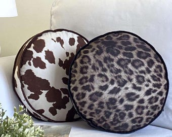 Round Pillow Covers, Sewn from Animal Print Silk Velvet fabrics, Handmade Round Pillow, Pillow inserts included, 10" 12" 14" 16" 18" 20"