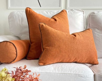 Almohada de lino de cualquier tamaño, funda de almohada de tela de tapicería, fundas de almohada de lino con ribetes de terciopelo, fundas de almohada duraderas, estilos de diseño de interiores