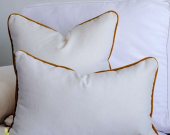 Beige Color linen Pillow, Linen throw pillows, Velvet Piping Linen Pillow Covers, Luxury Pillows, Interior design styles, Modern Home Decor