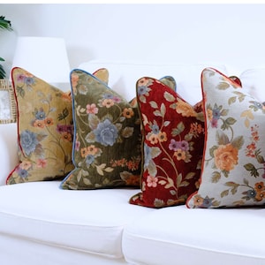 Vintage Design Ornate Floral Tapestry Throw Pillow Cover, Decorative Luxury Pillow Cover with Piping, 30 color piping options, (Only Cover)