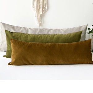 Extra Large Body Pillow Cover, Green Olive, Bronze, Cappuccino, Beige Color Velvet and Linen Fabric Pillowcase, (Only Cover) 20x54, 14x36