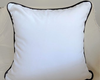 White Velvet Throw Pillow Cover, Black Cord Pillow, Modern Black and White Decor, 20x20 White Pillow, 50x50 White cover (Only Cover)